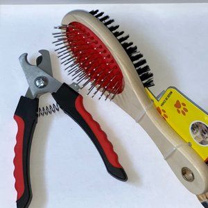Heavy Duty Toe NAIL CLIPPERS AND Double Side Bristle Dog Cat Hair Grooming Brush